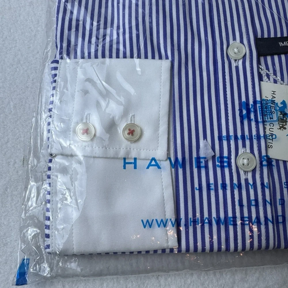 New Hawes & Curtis Woman's Semi Fitted Blue And White Striped Shirt UK 16 US 12